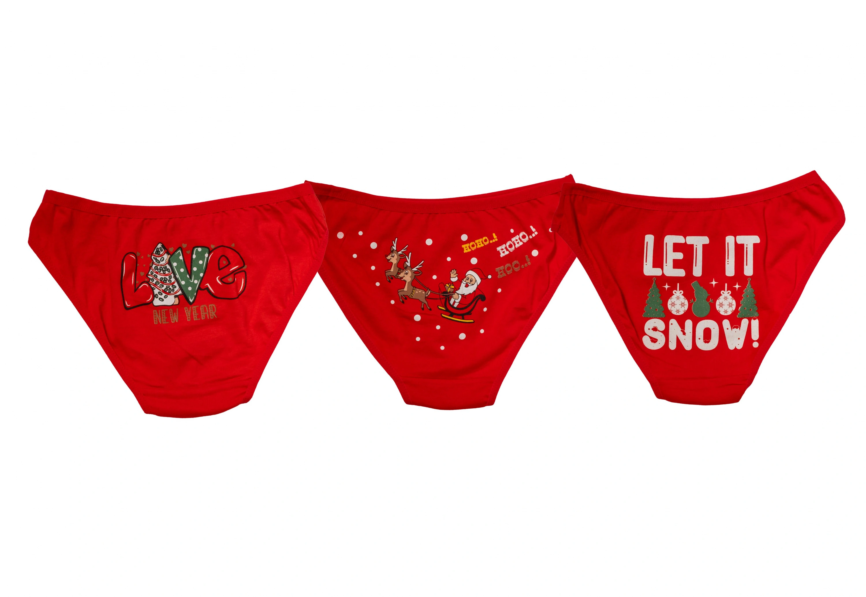 Kırmızı Yılbaşı Desenli 3lü Pamuklu Külot Takımı