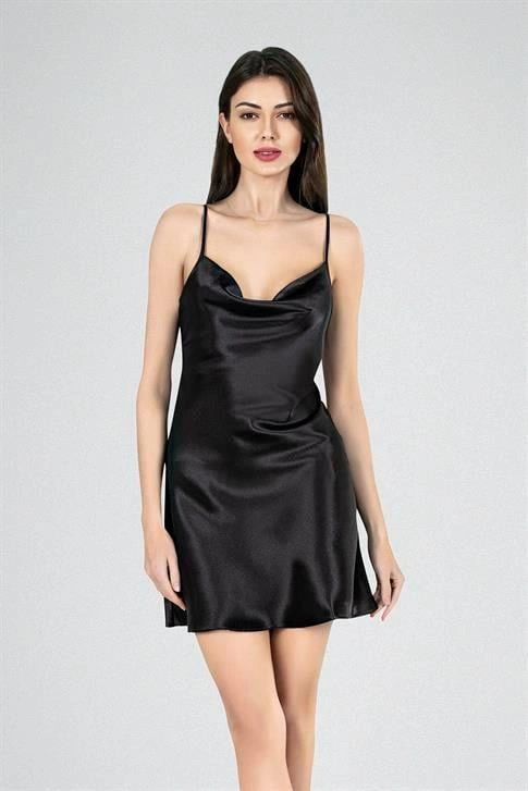 Kısa Gecelik Degaje Siyah 7740