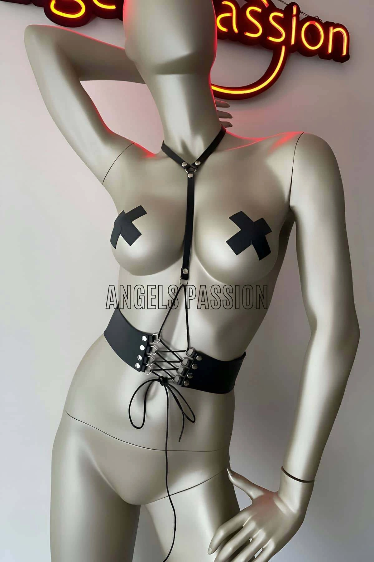 Klipsli Deri Korse Harness - Deri Korse Elbise - Brf594