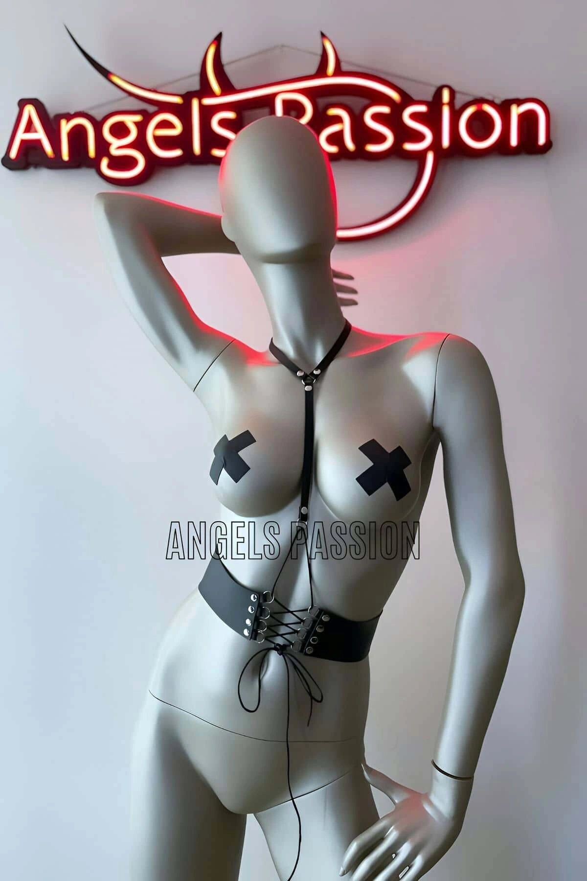 Klipsli Deri Korse Harness - Deri Korse Elbise - Brf594