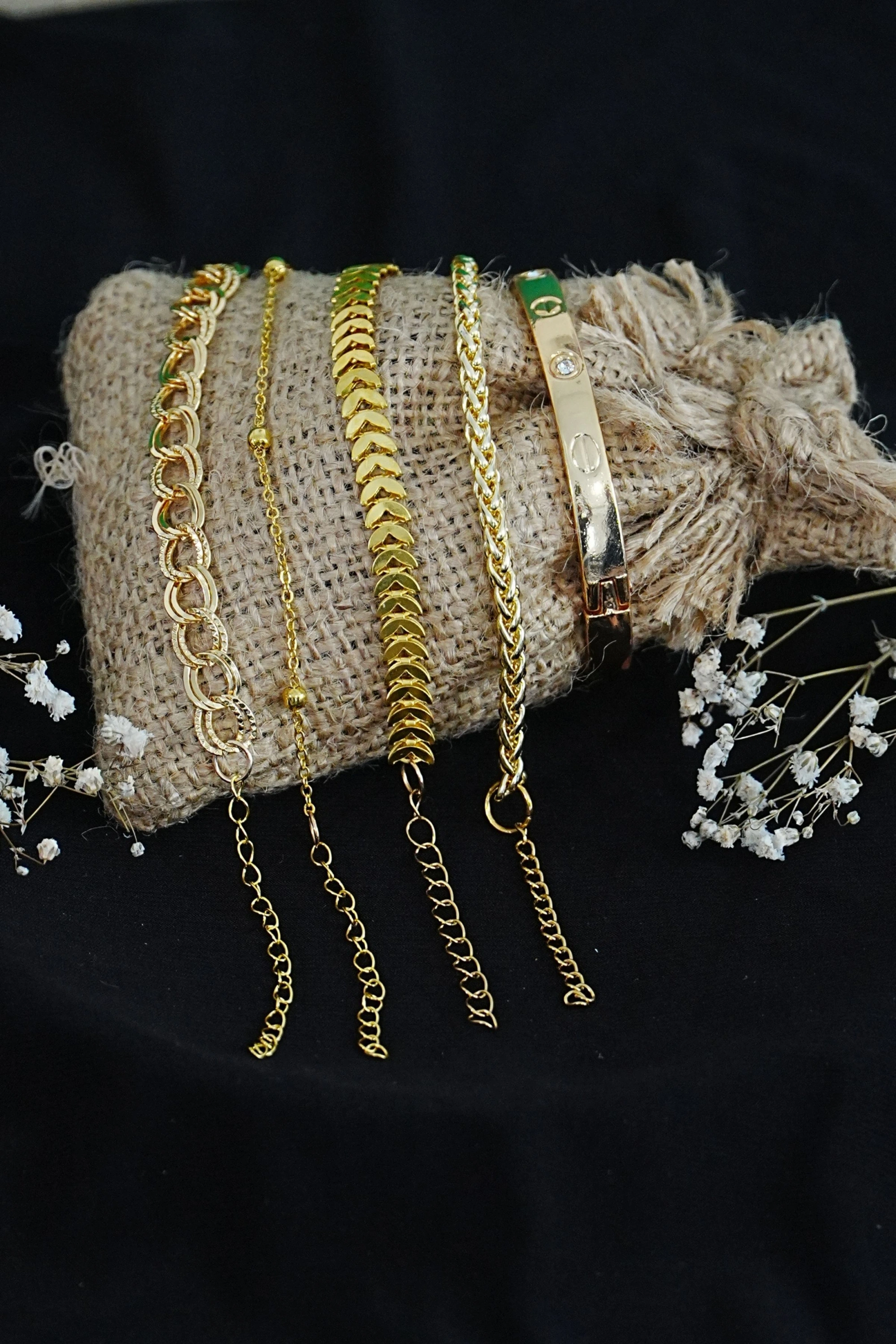 Kombin Bileklik Altın Kaplama Lüks Trend 5 Adet