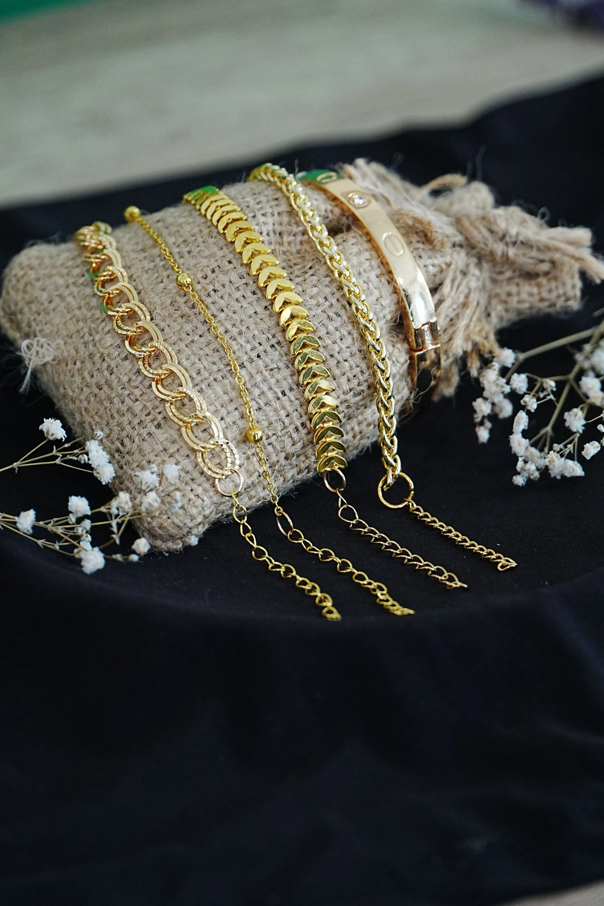 Kombin Bileklik Altın Kaplama Lüks Trend 5 Adet