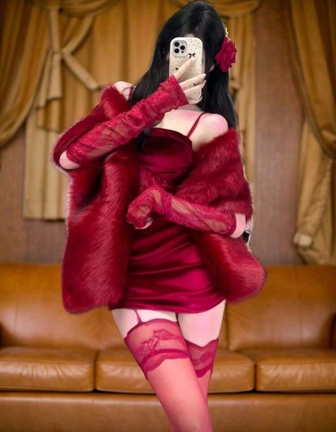 Kürk Orijinal Kırmızı Seksi Omuzluk Şık Kürk