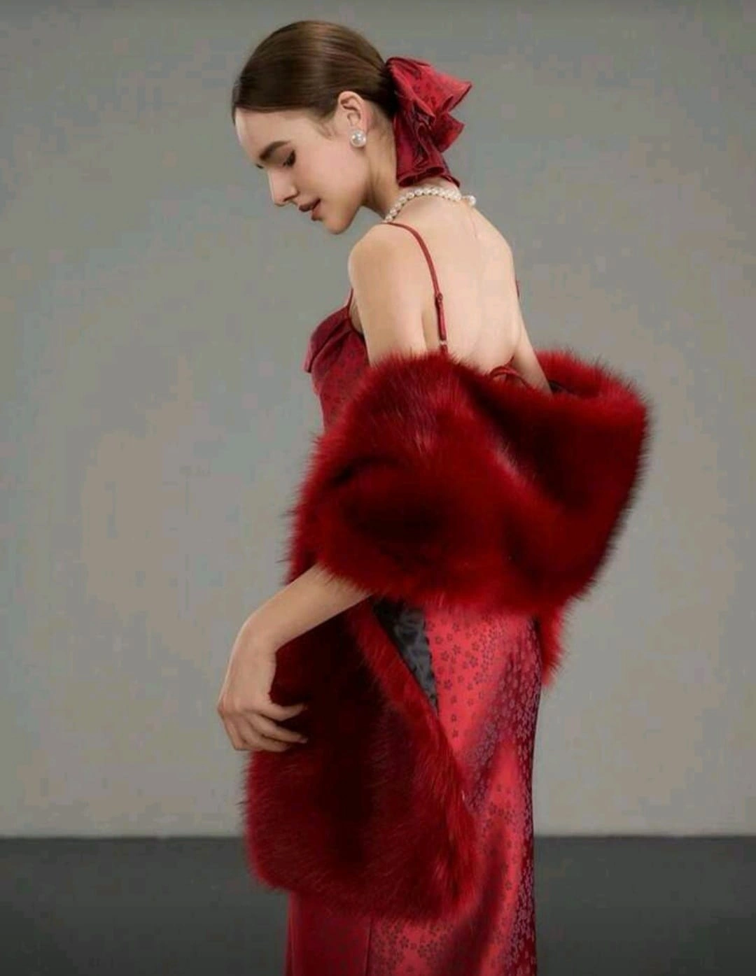 Kürk Orijinal Kırmızı Seksi Omuzluk Şık Kürk