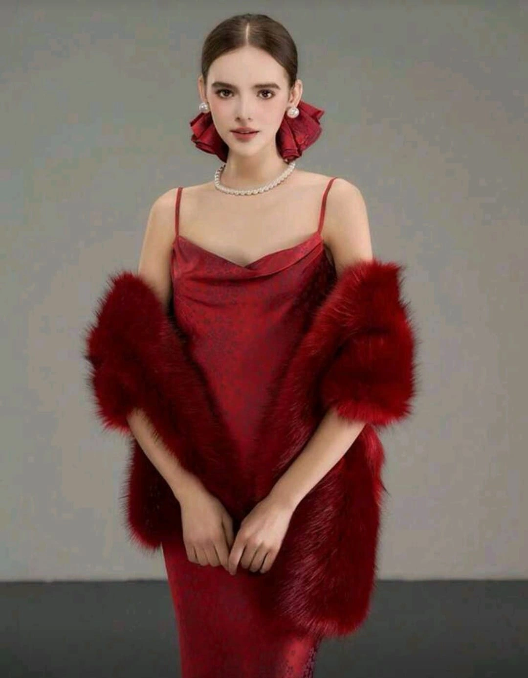 Kürk Orijinal Kırmızı Seksi Omuzluk Şık Kürk