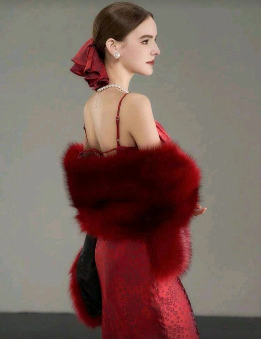 Kürk Orijinal Kırmızı Seksi Omuzluk Şık Kürk