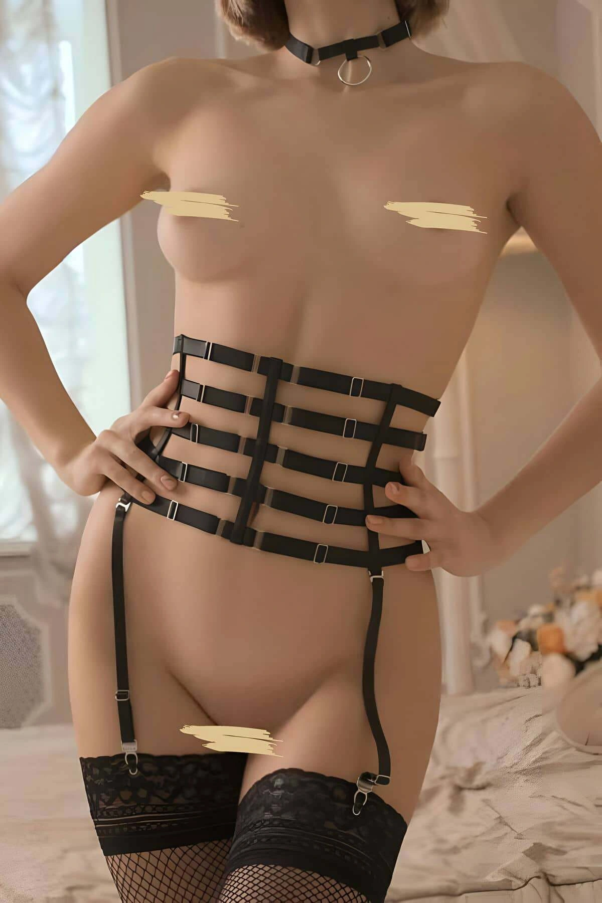 Lastik Bel Korse Harness, Fantazi İç Giyim Harness - Brf831