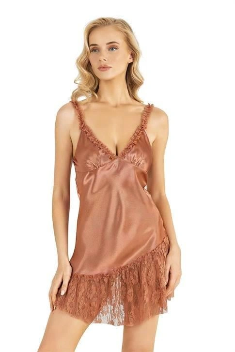 Lesca Bakır Kısa Saten Gecelik 8238