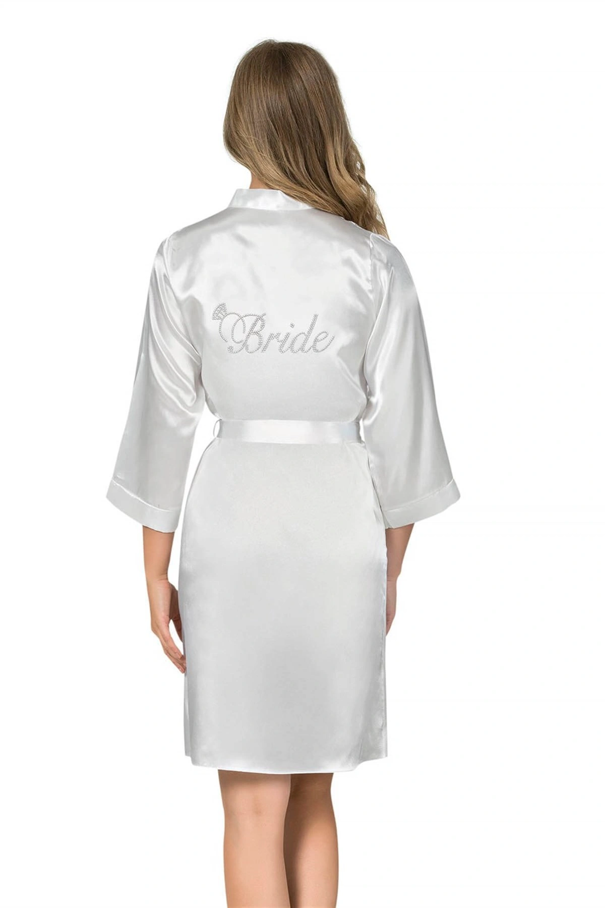 Lesca  Beyaz Kısa Saten Bride Sabahlık