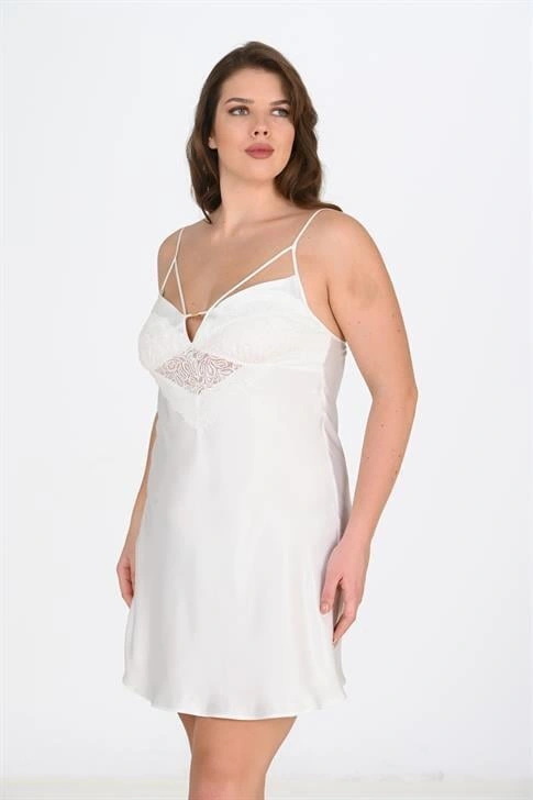 Lesca Büyük Beden Ekru  Gecelik 2100