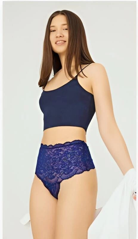 Lesca Çapraz Bantlı Dantelli Yüksek Bel Tanga