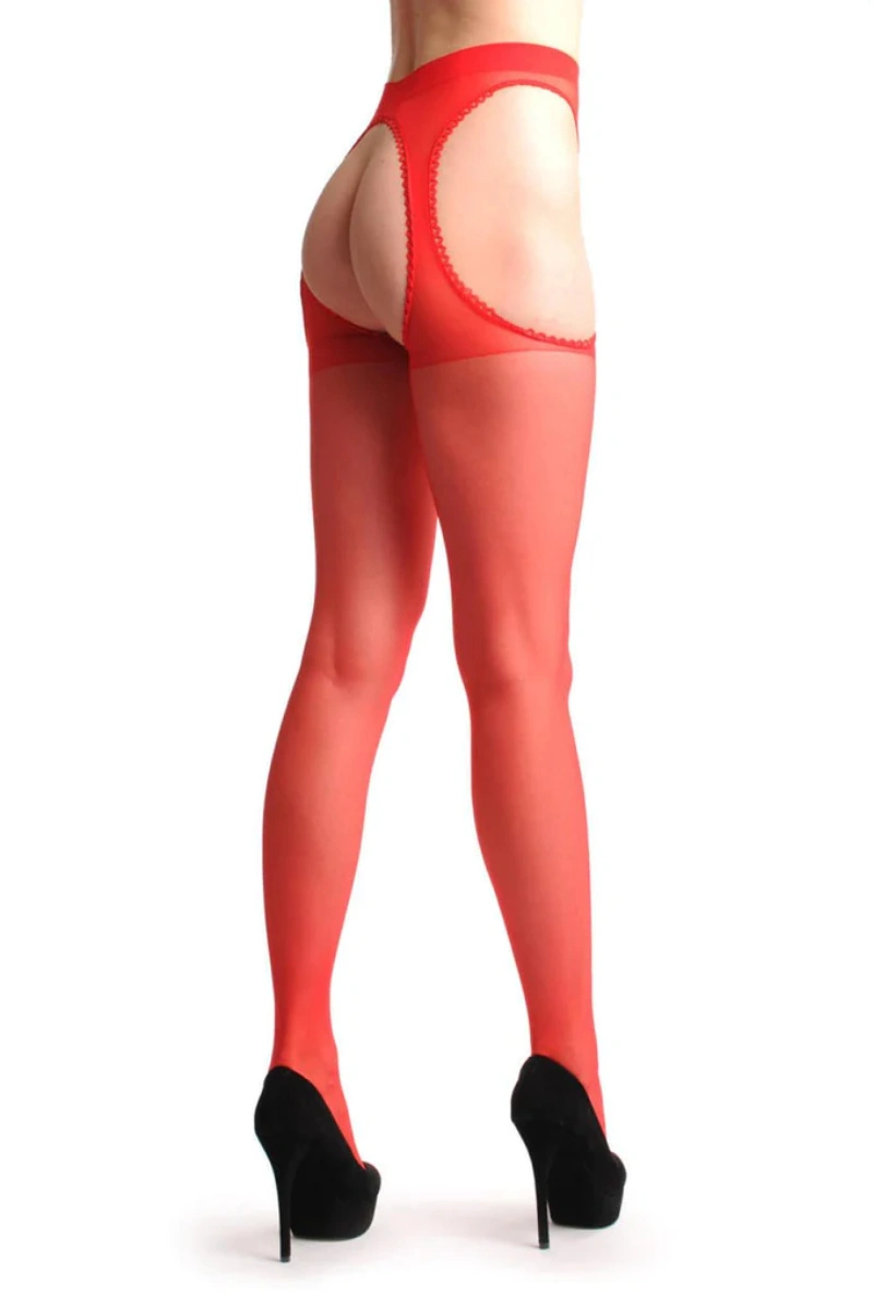 Lesca Kırmızı Kenarları Dantelli Özel Bölgesi Açık Külotlu Çorap