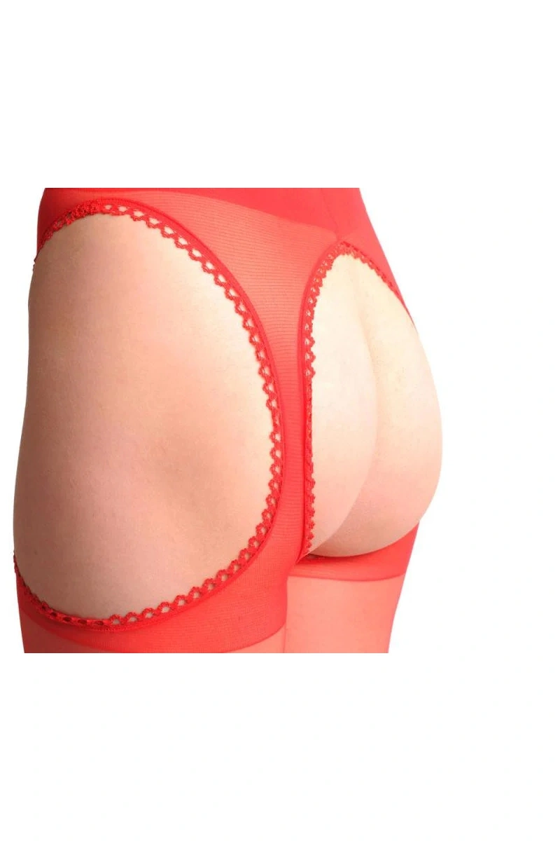 Lesca Kırmızı Kenarları Dantelli Özel Bölgesi Açık Külotlu Çorap