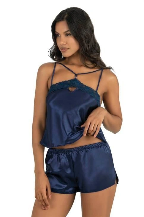 Lesca Lacivert Saten Şort Takımı