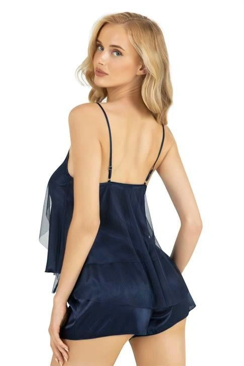 Lesca Lacivert Saten Şort Takımı