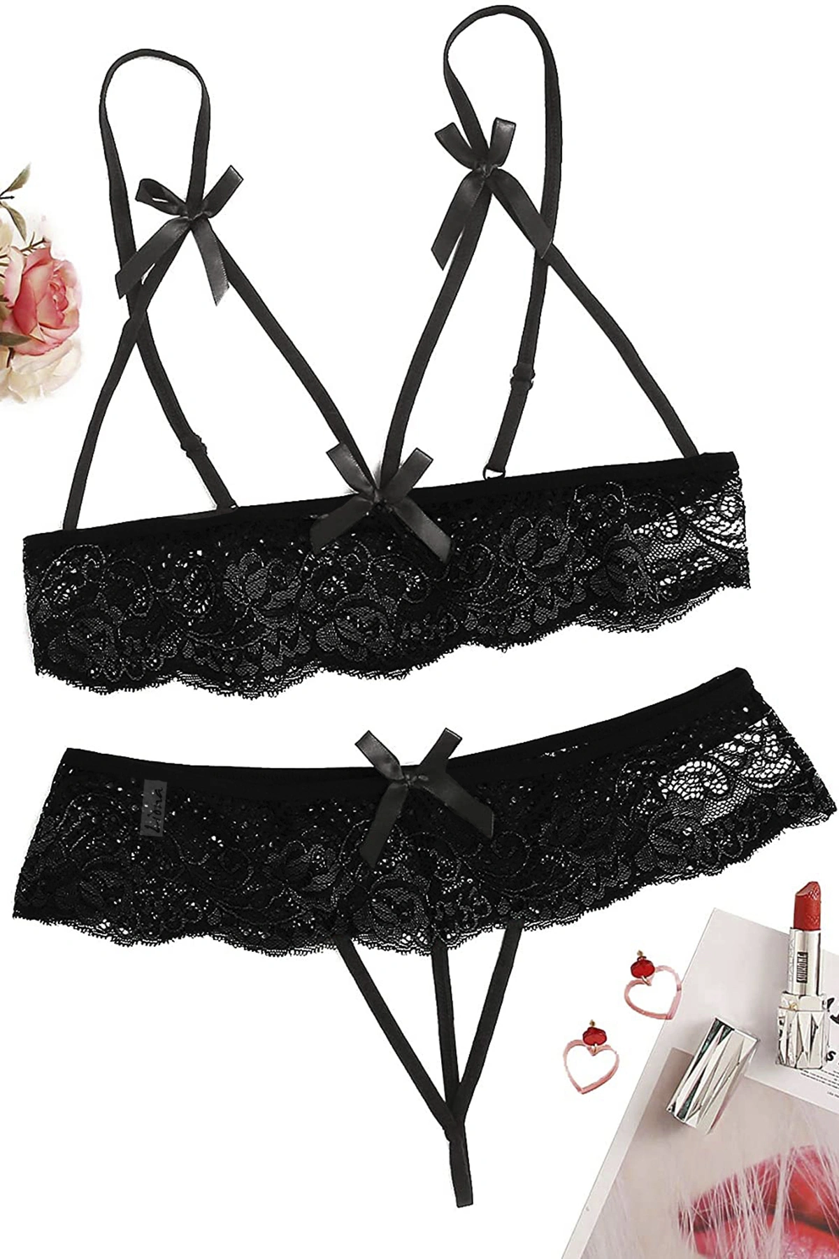 Lesca Lesca Özel Bölgesi Açık Siyah Fantazi İç Giyim Sütyen Külot