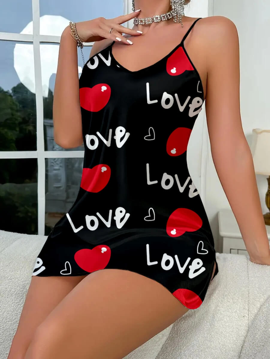 Lesca Love Desenli Saten Gecelik