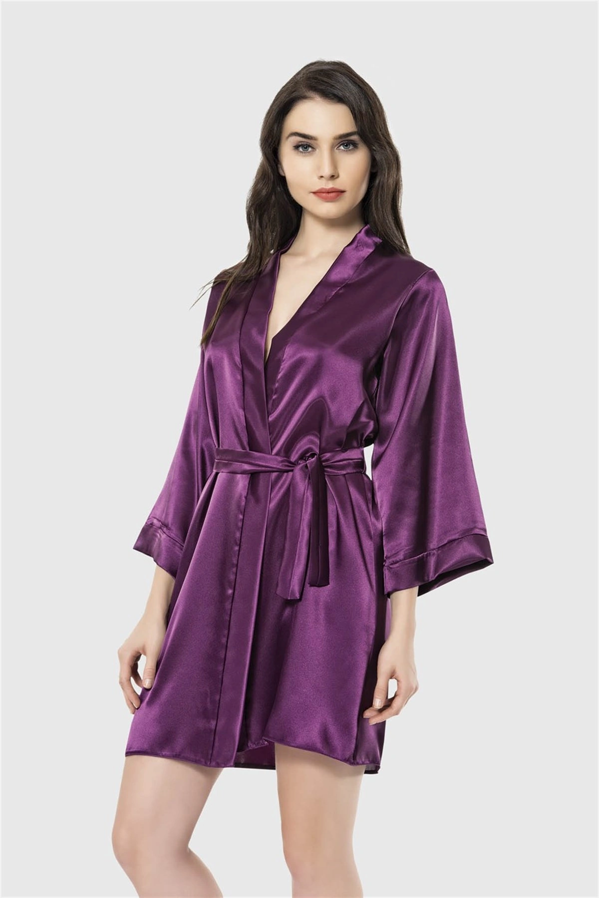 Lesca  Mor Kısa Saten Sabahlık