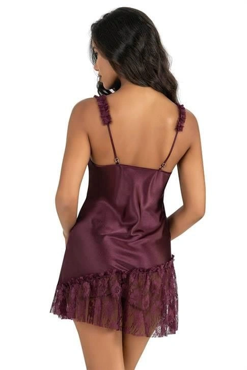 Lesca Mürdüm Kısa Saten Gecelik 8238