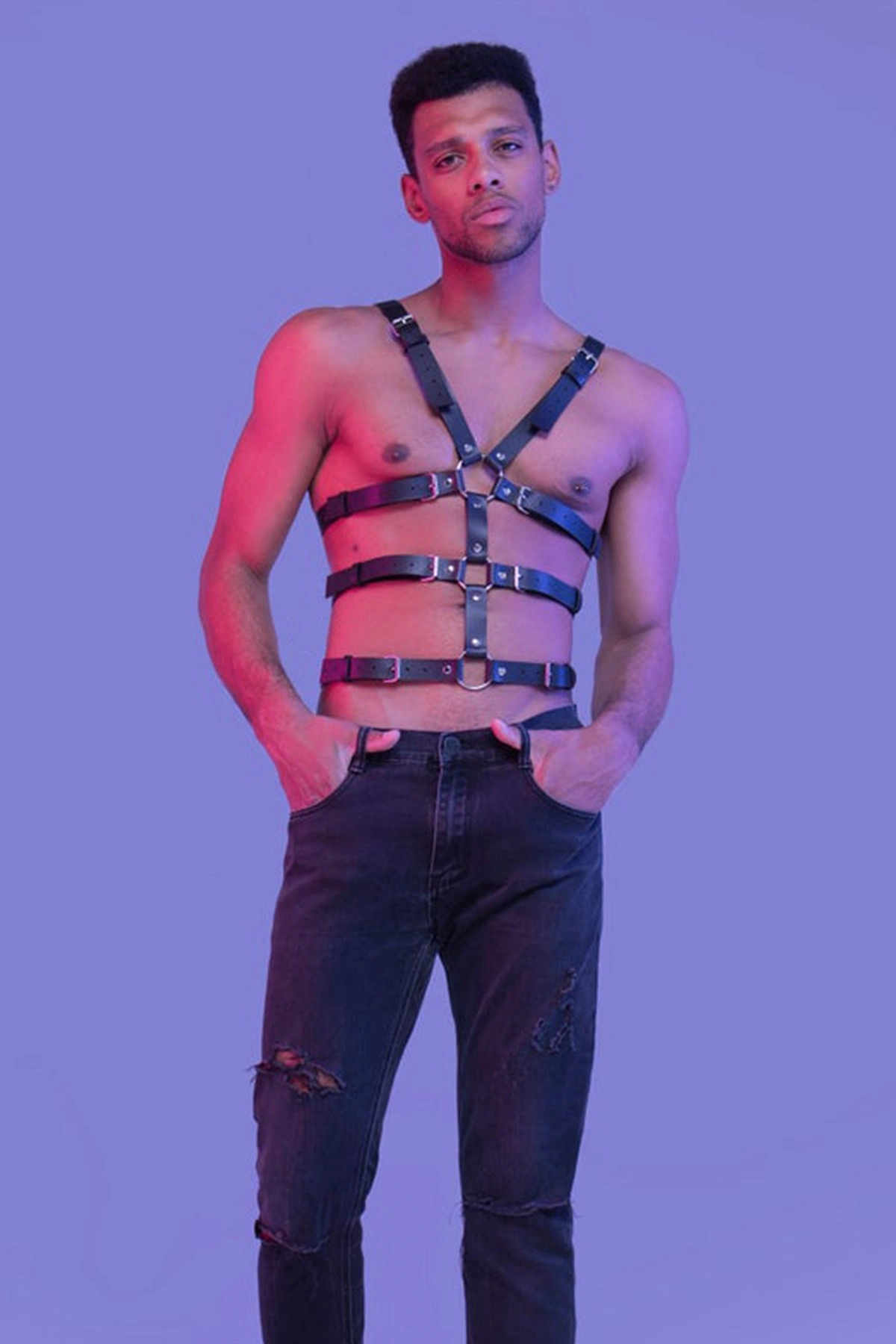 Lesca Özel Tasarım Deri Erkek  Fantazi Harness 1163