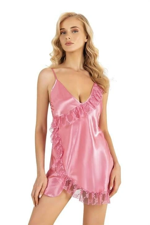 Lesca Pembe Kısa Saten Gecelik 8229