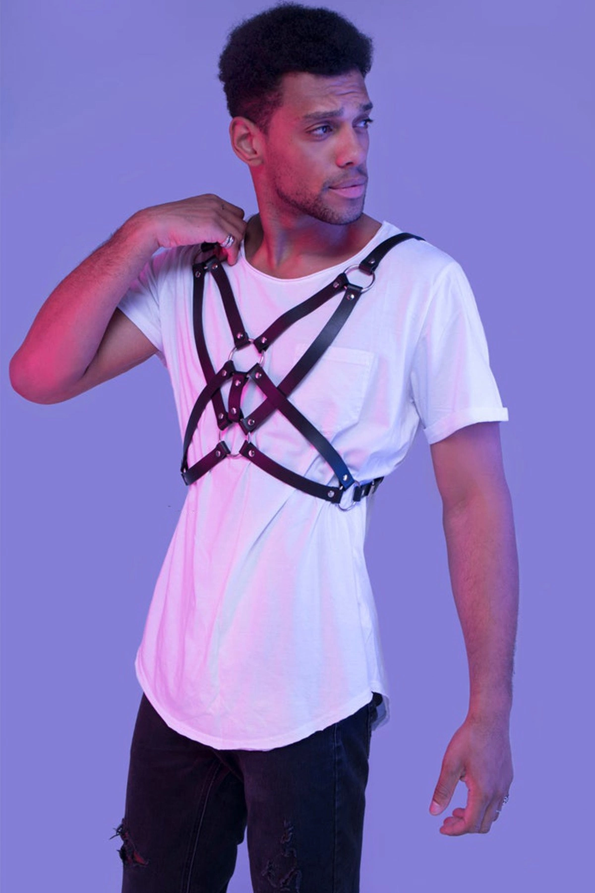 Lesca Şık Tasarım Erkek  Deri Fantazi Harness 1161