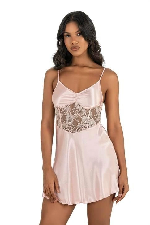 Lesca Somon Kısa Saten Gecelik 8239