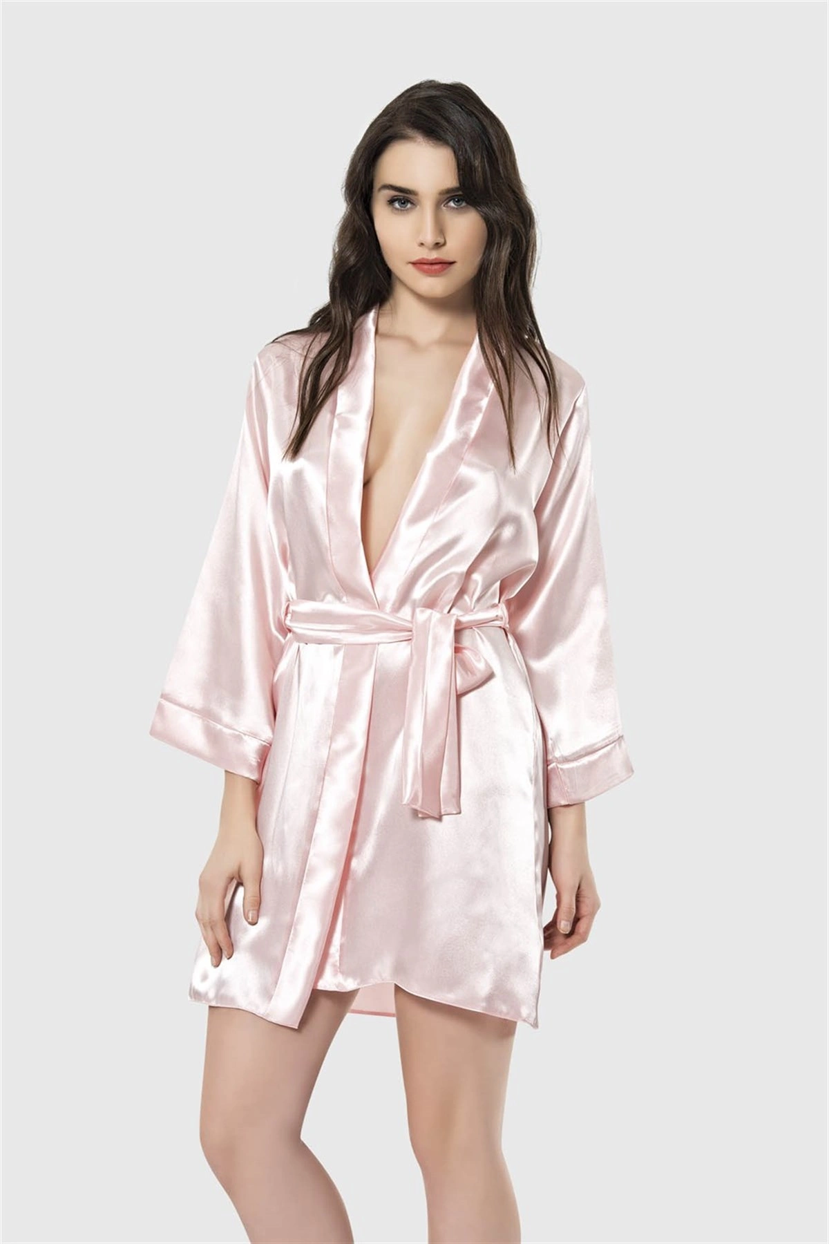 Lesca  Somon Kısa Saten Sabahlık