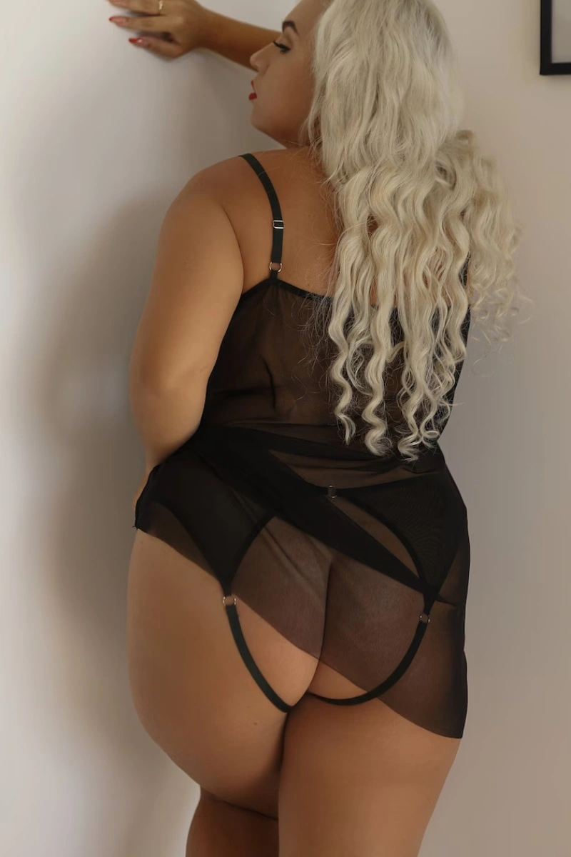 Lesca Transparan Siyah Büyük Beden Kısa Tül Gecelik Brf1304