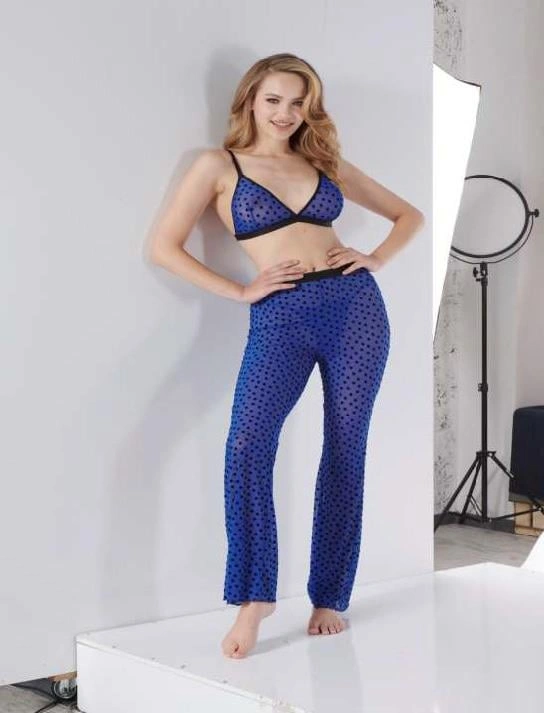 Mavi Transparan Fantezi Sütyen Pijama Takımı