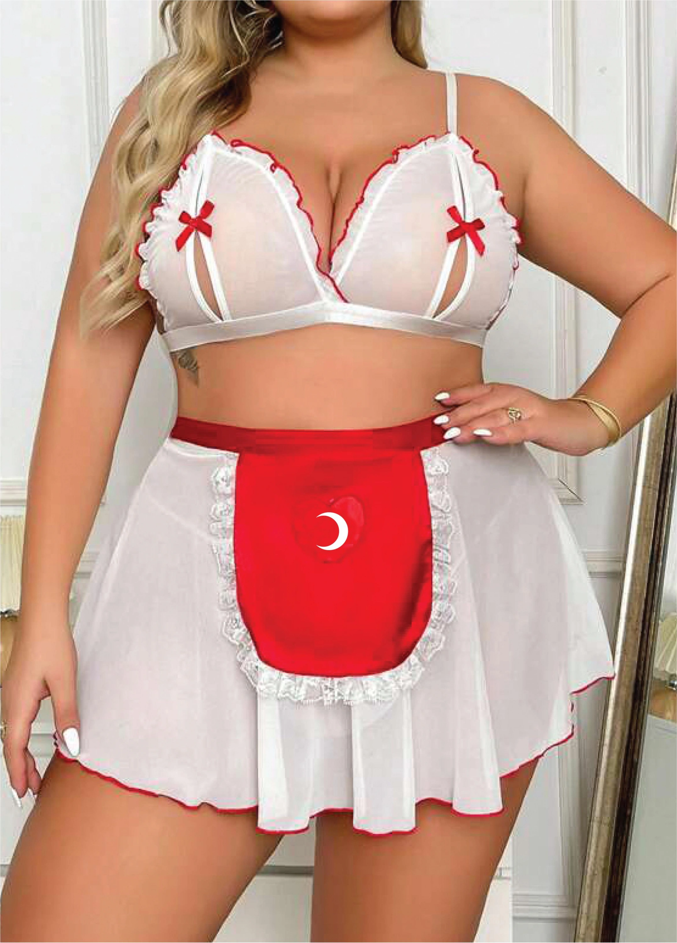 Özel Tasarım Büyük Beden Fantezi Hemşire Kostümü