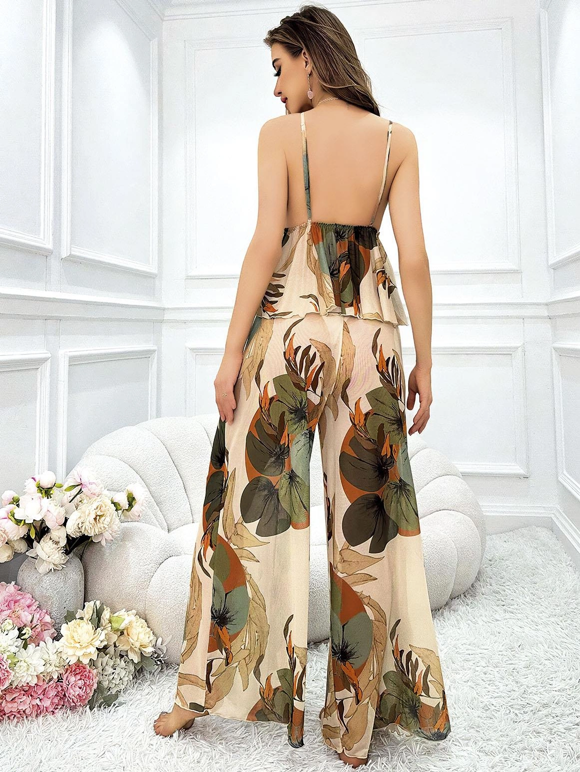 Özel Tasarım Çiçek Desenli Salaş Şık Dekolteli 2li Takım