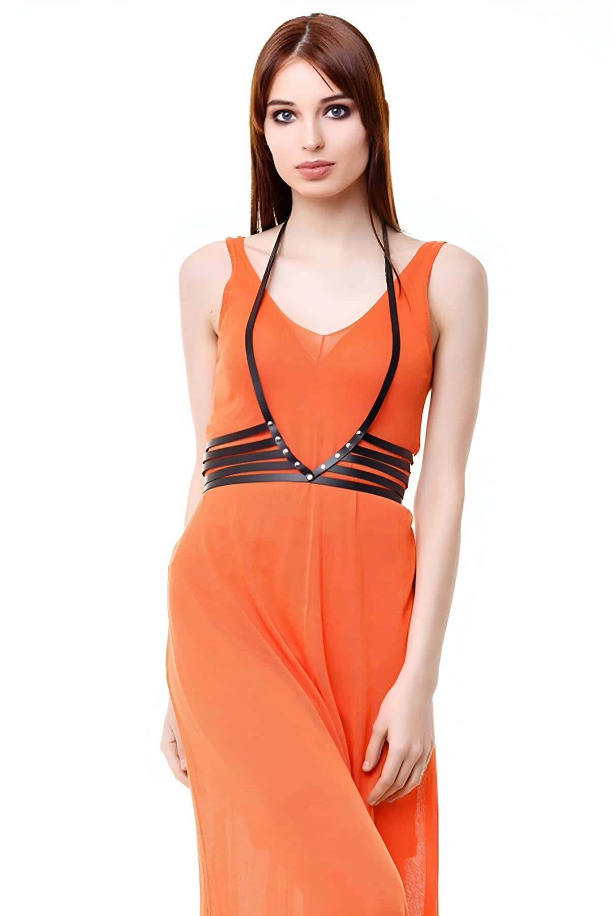 Paralel Desenli Şık Deri Harness - Brf199