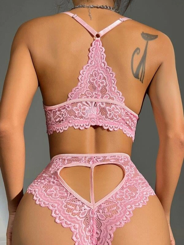 Pembe Dantelli Fantezi Bralet Sütyen Takımı