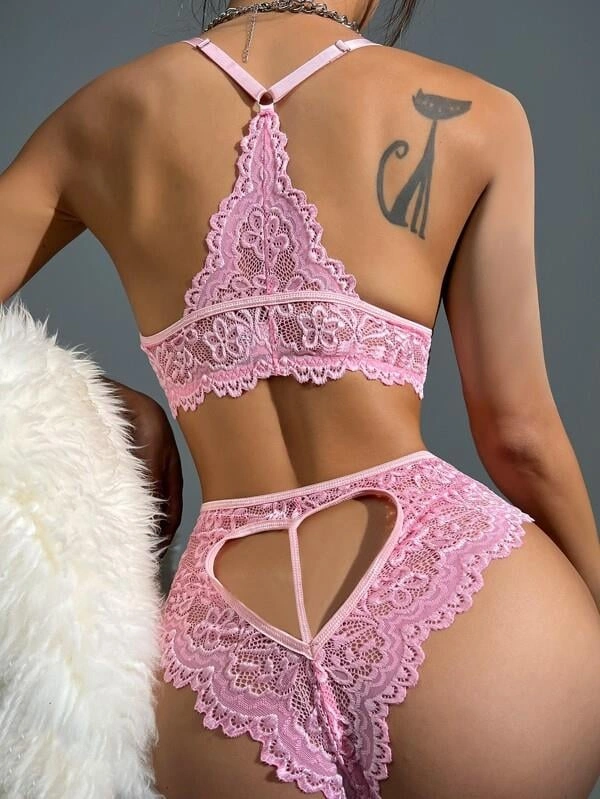 Pembe Dantelli Fantezi Bralet Sütyen Takımı