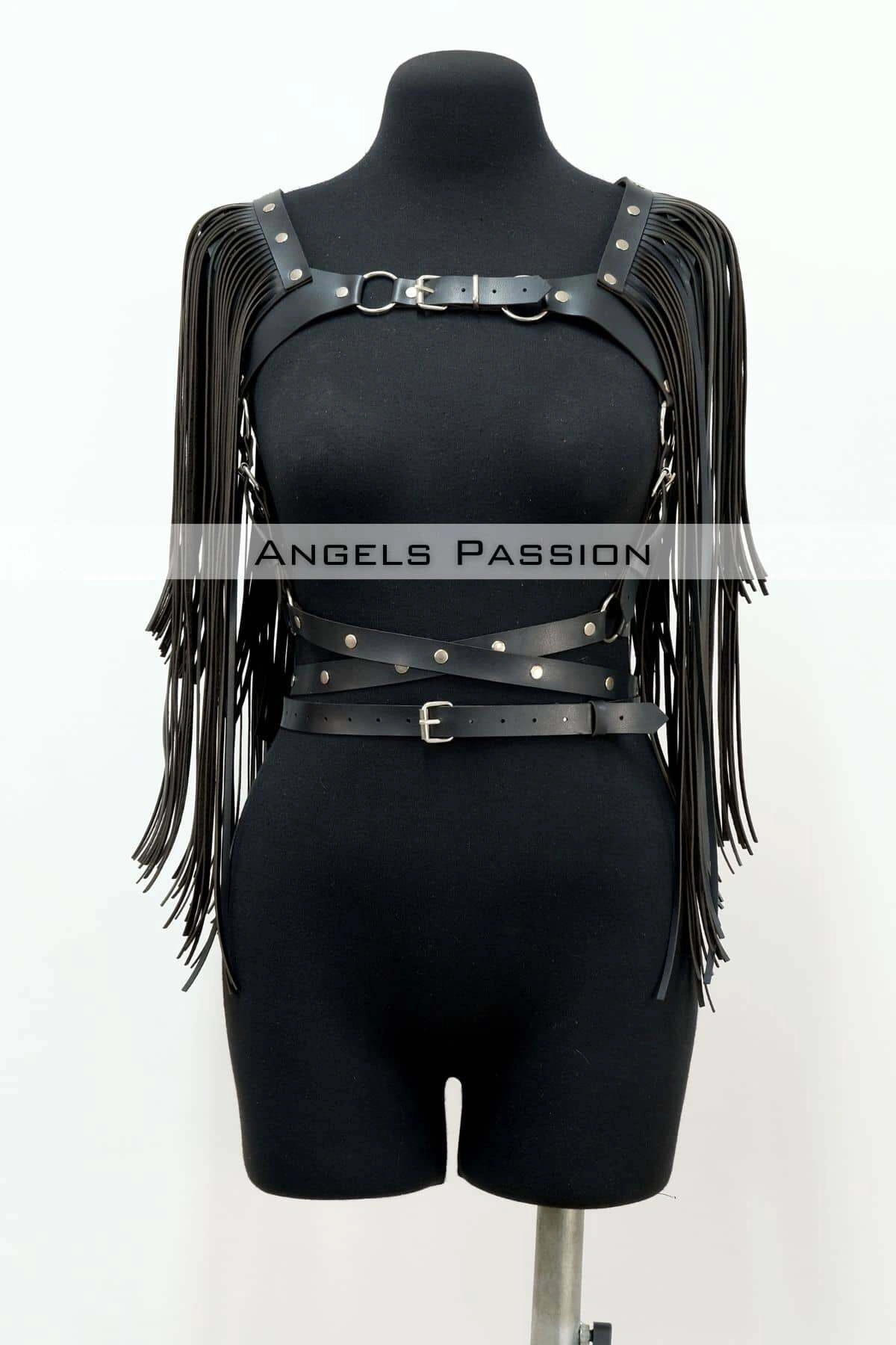 Püskül Detaylı Deri Göğüs Harness, Deri Harness Püsküllü Ceket - Brf999