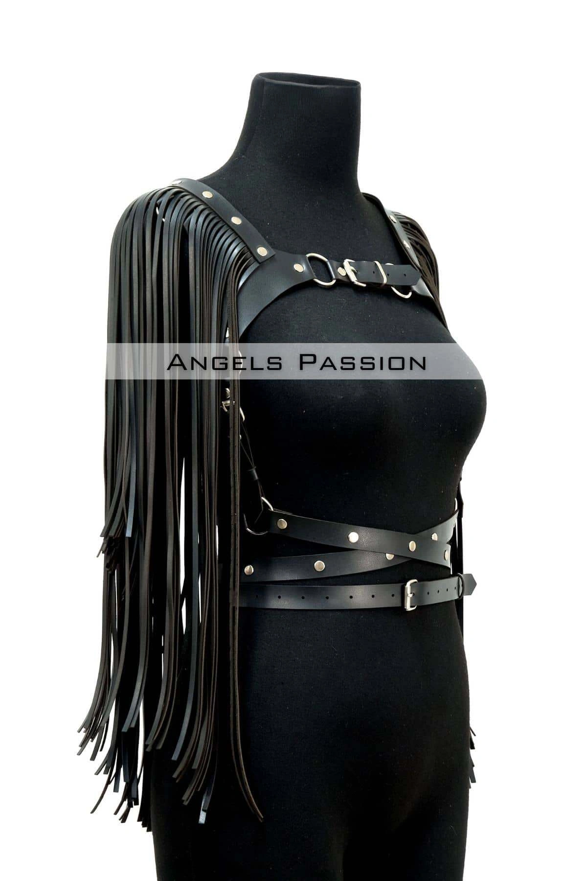 Püskül Detaylı Deri Göğüs Harness, Deri Harness Püsküllü Ceket - Brf999