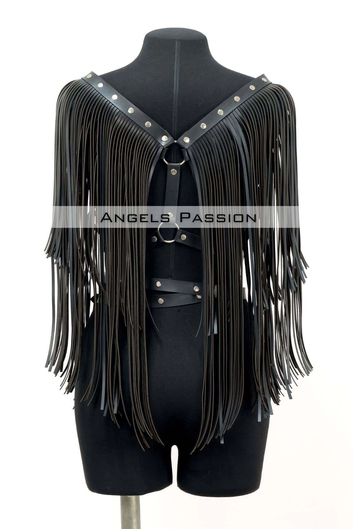 Püskül Detaylı Deri Göğüs Harness, Deri Harness Püsküllü Ceket - Brf999