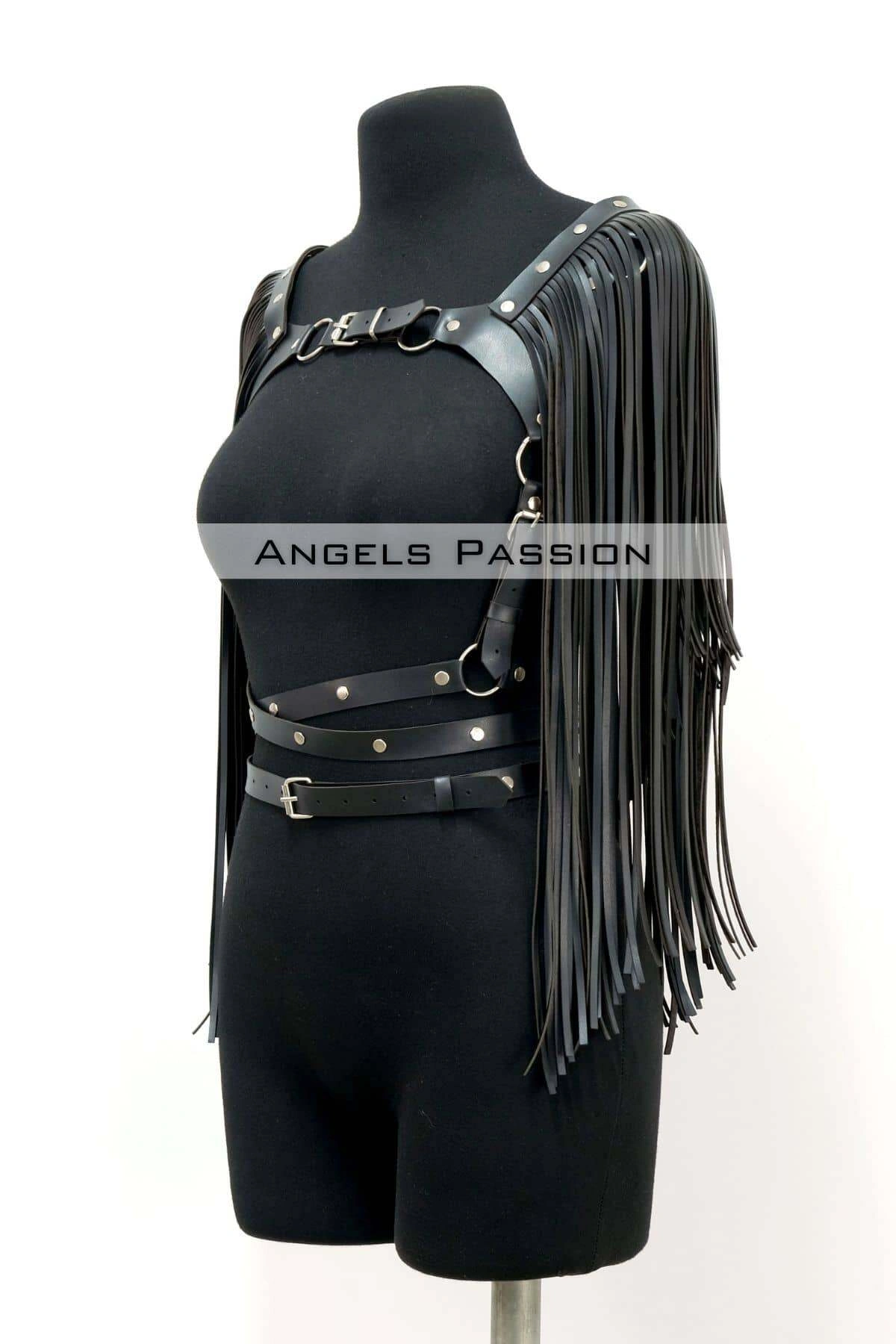 Püskül Detaylı Deri Göğüs Harness, Deri Harness Püsküllü Ceket - Brf999