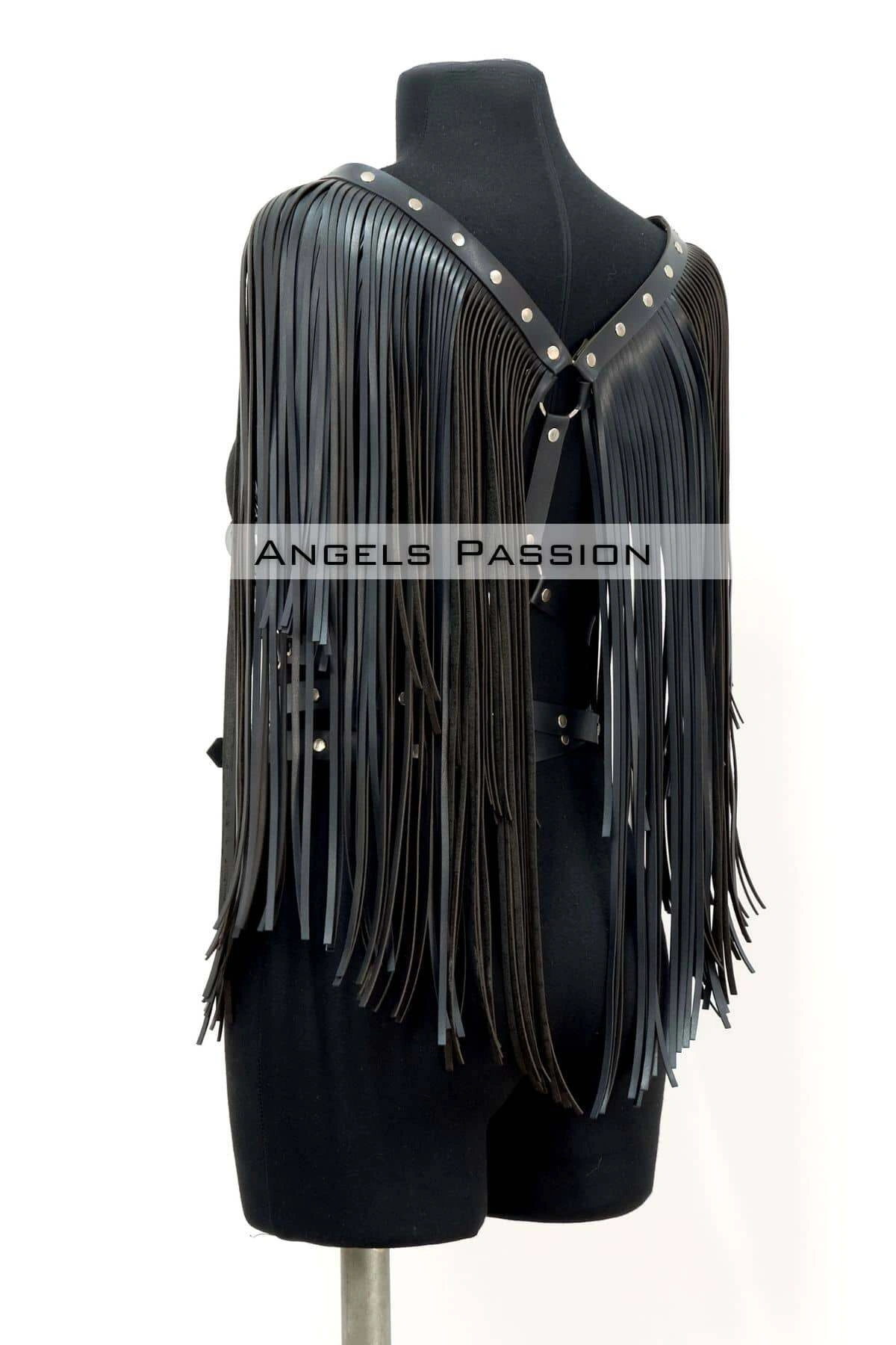 Püskül Detaylı Deri Göğüs Harness, Deri Harness Püsküllü Ceket - Brf999