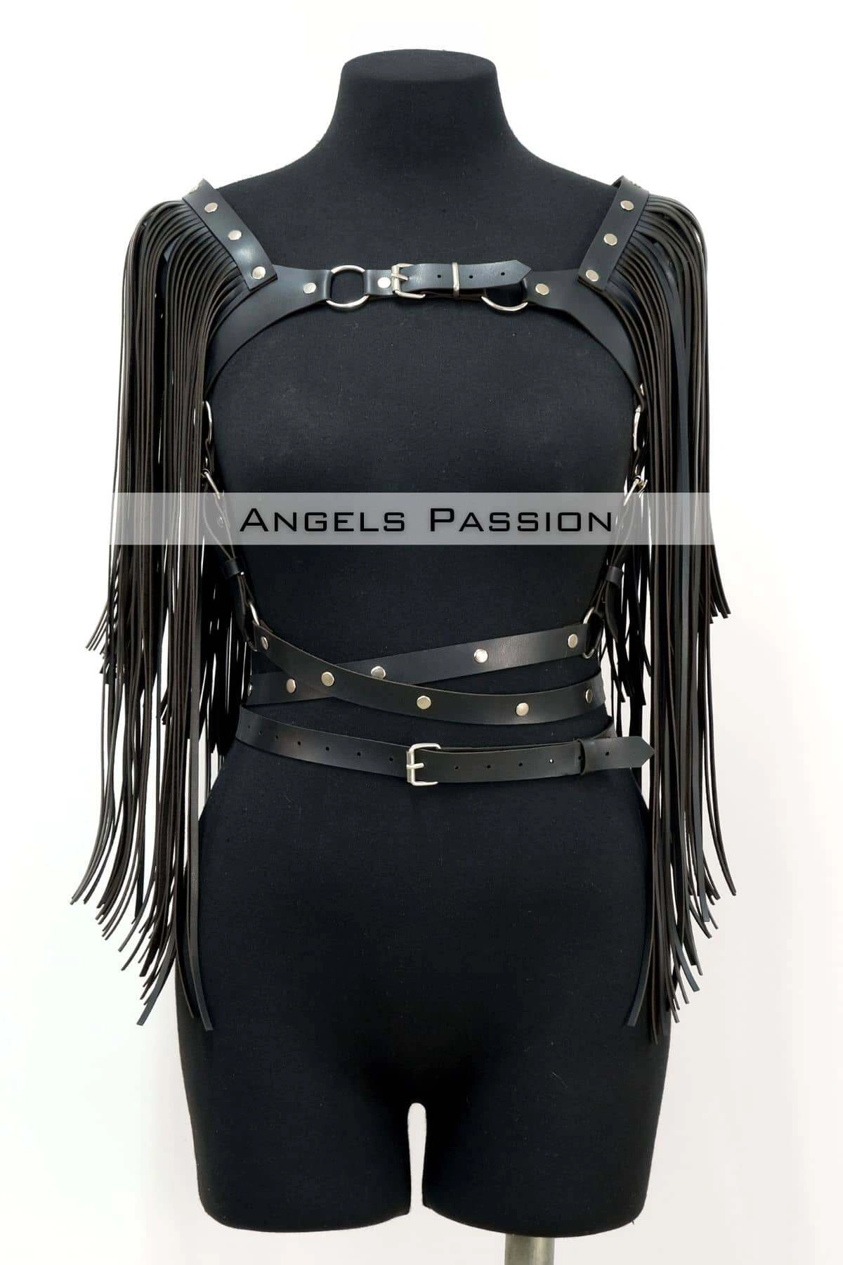 Püskül Detaylı Deri Göğüs Harness, Deri Harness Püsküllü Ceket - Brf999