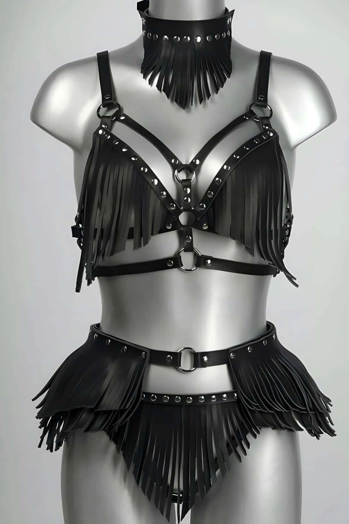 Püskül Detaylı Şık Deri Harness Takım - Brf627