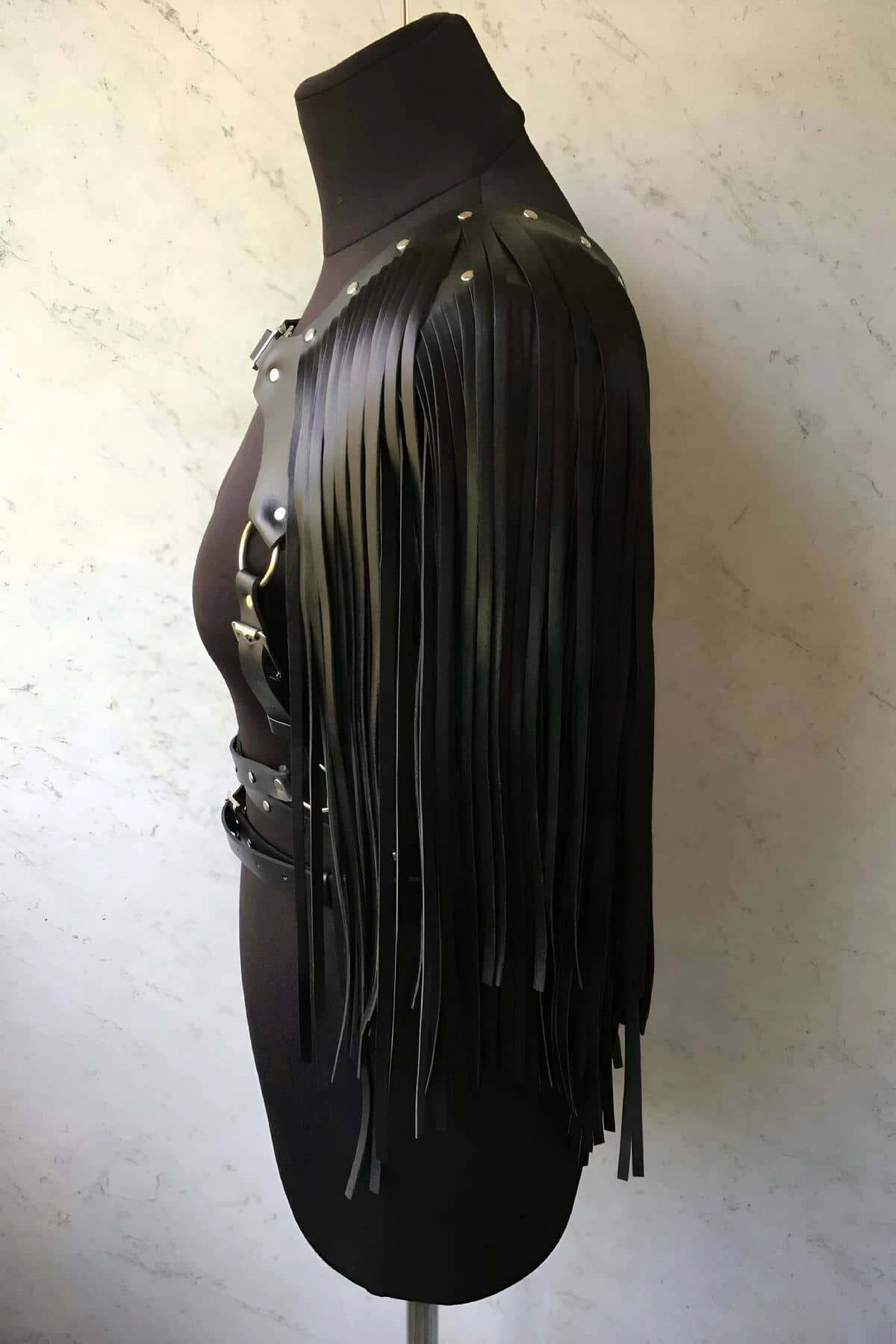 Püsküllü Deri Ceket Harness, Şık Deri Harness Ceket - Brf999