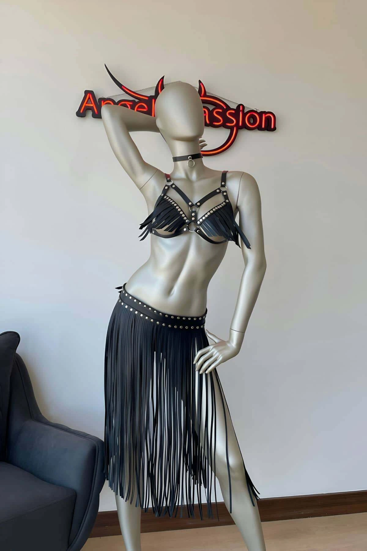 Püsküllü Etek Ve Püsküllü Sütyen Harness Takım