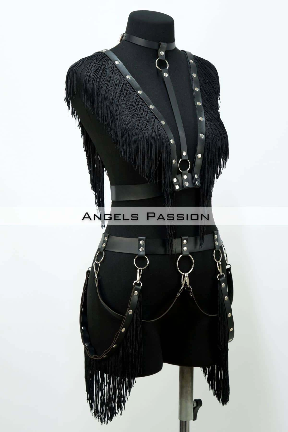 Püslüllü Deri Harness Takım, Püsküllü Elbise Aksesuarı - Brf768