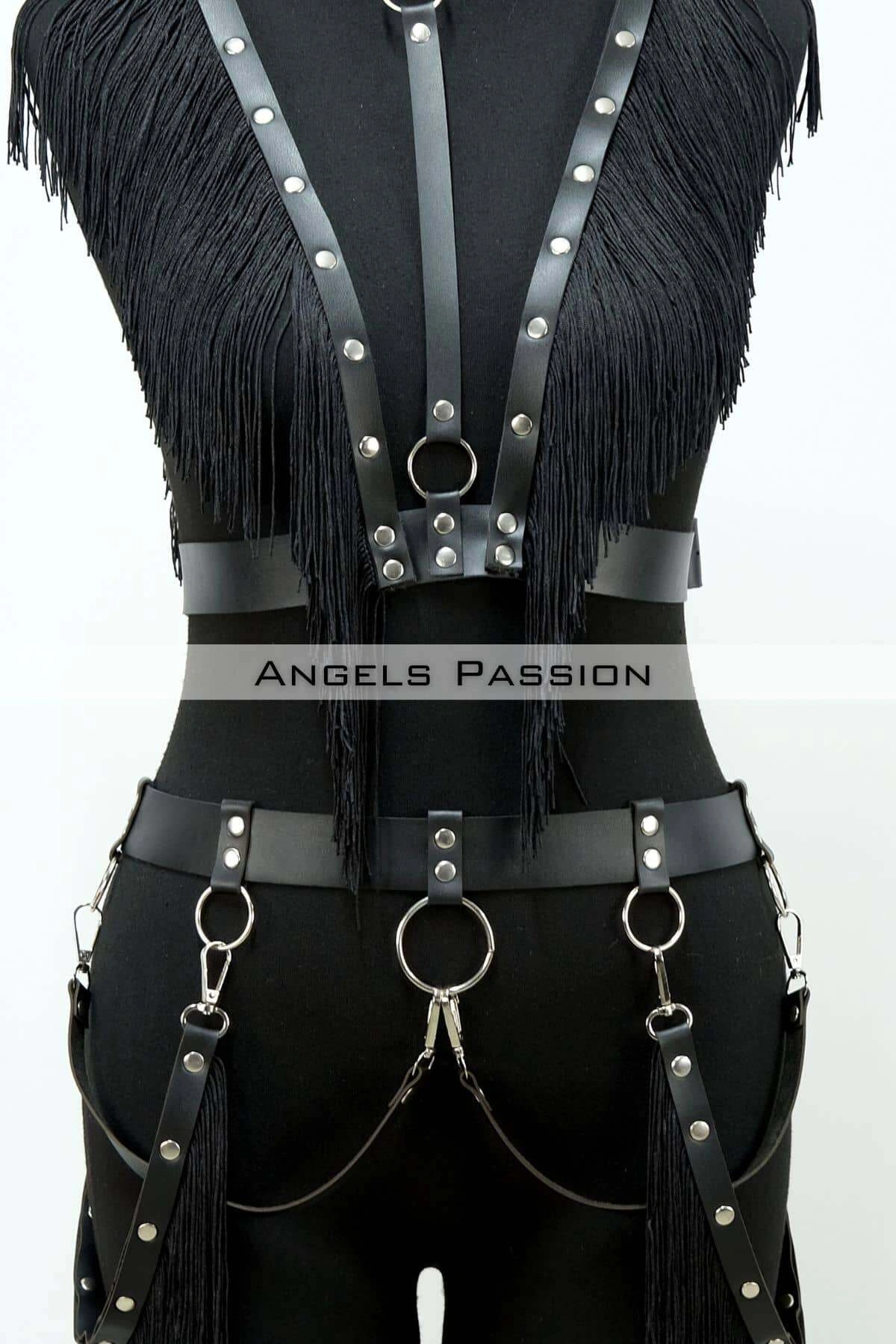 Püslüllü Deri Harness Takım, Püsküllü Elbise Aksesuarı - Brf768