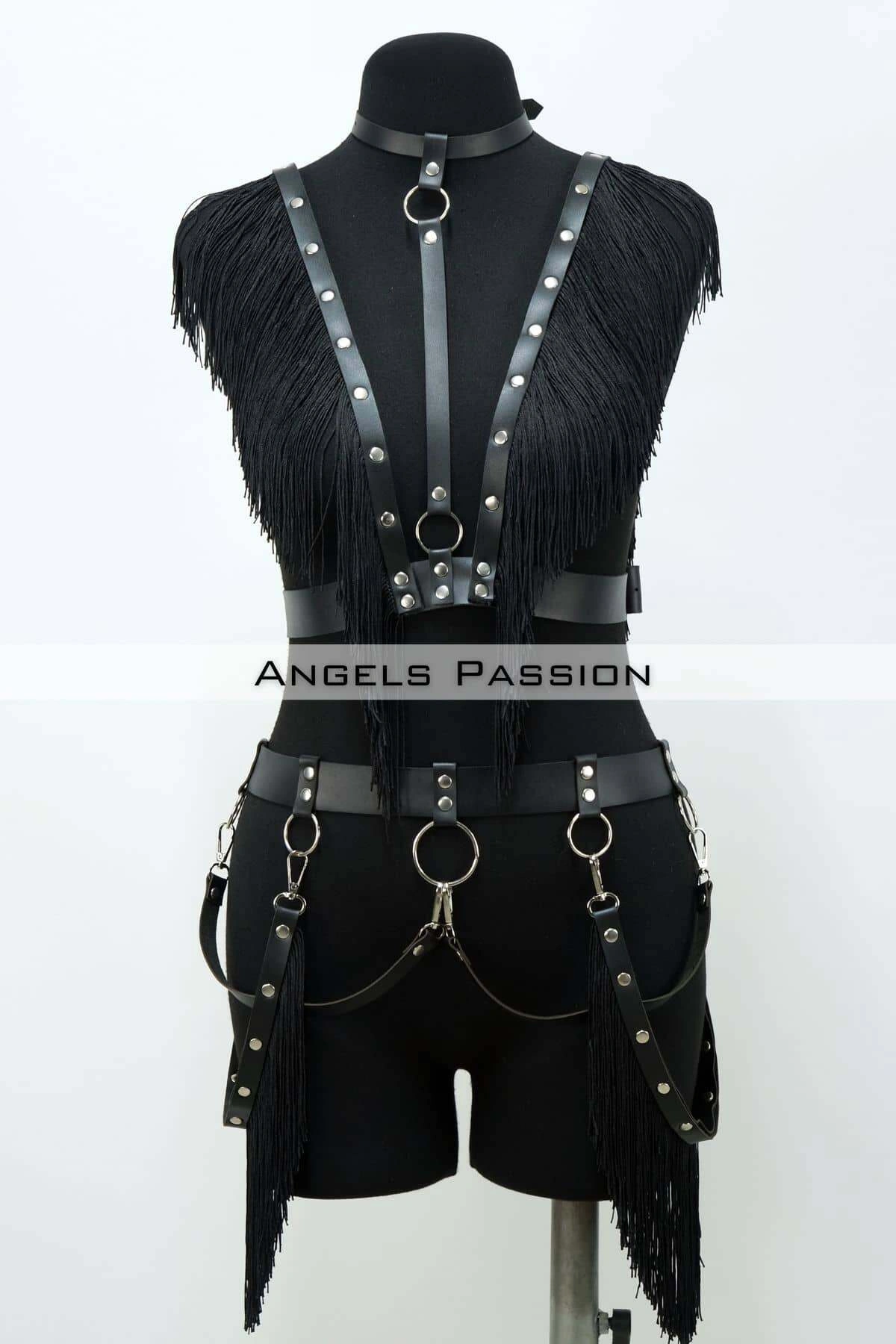 Püslüllü Deri Harness Takım, Püsküllü Elbise Aksesuarı - Brf768