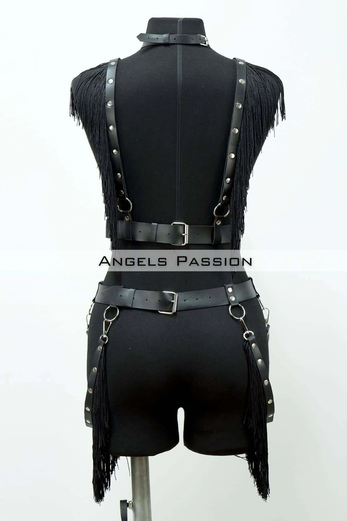Püslüllü Deri Harness Takım, Püsküllü Elbise Aksesuarı - Brf768