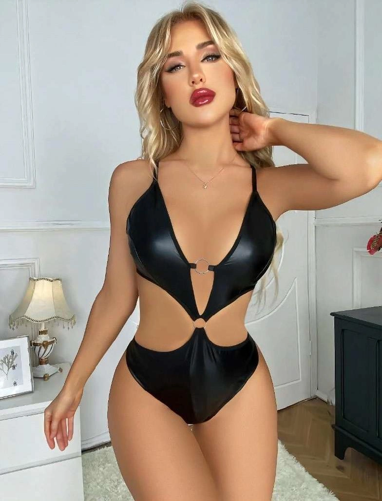 Siyah Deri Fantezi Babydoll