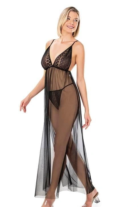 Siyah Kısa Tül Gecelik